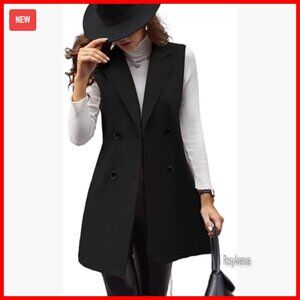 Wool Blend Sleeveless Blazer Vest Double Breasted Trench Coat